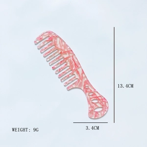 Pink marble acetate wide tooth comb detailing dimensions 13.4cm by 3.4cm for hair care