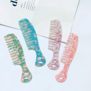 Ins Style Acetate Marble Pattern Wide-Tooth Hair Comb Detangling Brush Portable Hair Styling Tool For Women Girls Kids
