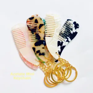 Mini peigne porte-clés en acétate avec motifs marbrés et écaille de tortue chic