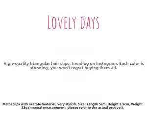 Specifications of acetate triangle hair claw with 5cm length and 3.5cm height