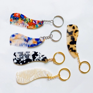 Mini peignes porte-clés portables en acétate aux motifs floraux et marbrés