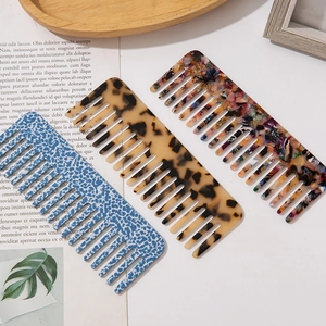 Set of 3 acetate tortoiseshell wide tooth hair combs for styling curly and thick hair
