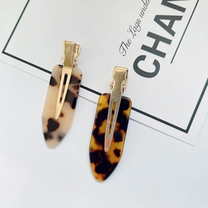 Acetate tortoise shell hair clips with golden metal grip for women hair styling