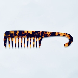 Classic tortoise shell wide-tooth hair comb with convenient hook handle design