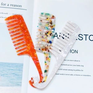 Vintage Marble Pattern Acetate Hair Comb Wide Tooth Detangling Hairbrush With Hook For Women Anti-Static Professional Styling Tool