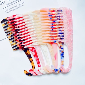 Acetate Wide Tooth Hair Comb with Hook Handle Marble Tortoiseshell Detangling Styling Hair Brush for Women Hair Styling Tool