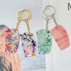 Koreaanse Ins Mini Kam Sleutelhanger Celluloseacetaat Marmer Schildpad Patroon Mode Kam Charm Voor Vrouwen Tas Accessoire Hanger