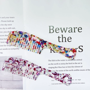 Chic acetate wide tooth hair combs with colorful marble patterns and hanging holes