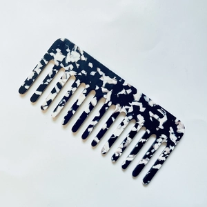 Elegant black and white marble pattern acetate wide-tooth hair comb for styling