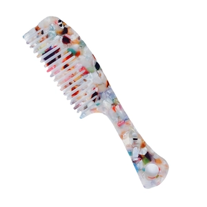 Modern marble pattern acetate wide-tooth hair comb with ergonomic long handle