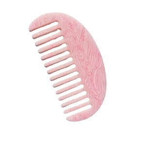 Pink marble texture acetate wide-tooth hair comb with minimalist crescent shape design