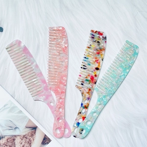 Vintage Acetate Hair Comb For Women Anti-static Leopard Print Marble Texture Wide Tooth Detangling Salon Styling Tool Brush