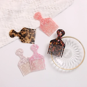 Acetate Wide Tooth Hair Pick Comb Vintage Marble Leopard Tortoise Pattern Anti Static Styling Hair Comb For Women