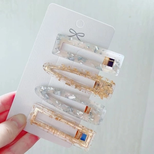 Handmade Acrylic Hair Clip With Gold Silver Foil Flakes Minimalist Resin Duckbill Clip Geometric Geometric Hair Accessory For Women Daily Wear