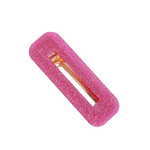 Fermaglio per capelli rettangolare rosa acceso glitterato con clip a becco in metallo