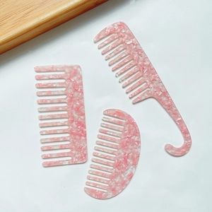 Acetate Hair Comb Marble Pattern Wide Tooth Anti Static Detangling Comb For Women Thick Curly Hair Daily Styling Tool