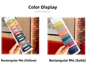 Set of 10 Morandi colored rectangular hair clips showing hollow and solid styles on card