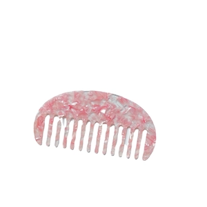 Pink and white marble acetate hair comb with wide teeth for anti-static styling