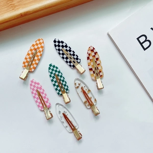 Checkerboard Pattern Acrylic Hair Clips Seamless Duckbill Side Pins Non Marking Hairpins Fashion Accessories For Women