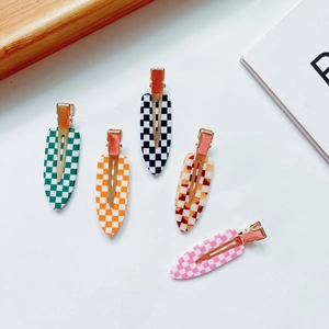 Five-piece checkerboard acetate hair clip set in vibrant colors for summer hairstyles