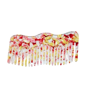 Minimalist acetate hair comb with colorful marble pattern and wide teeth for hair styling