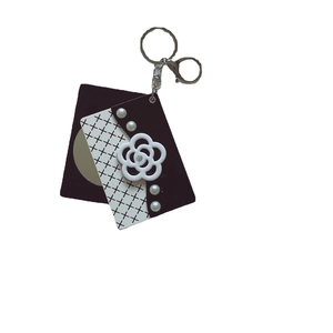 Minimalist portable acrylic camellia flower keychain mirror with pearls and rhinestone