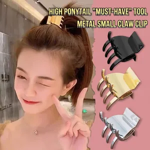 Mini metal hair claw clips for high ponytail styling in black gold and silver finishes