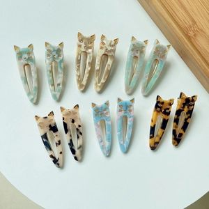 Cute Cat Shape Cellulose Acetate Hair Clips For Women Girls Vintage Marble Leopard Pattern Duckbill Side Clips Fashion Hair Accessories