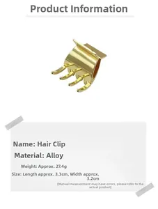 Detailed size view of a 3.3cm gold alloy shark hair claw clip with metallic finish