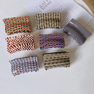 Vintage Checkered Cellulose Acetate Hair Claw Clip Large Plaid Shark Clip For Women Thick Hair Styling Accessories