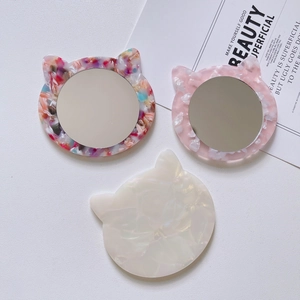 Portable cat shaped acetate makeup mirrors with elegant marble and floral patterns