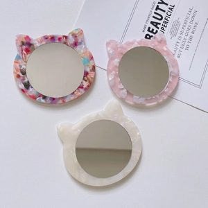 Cute Cat Shaped Portable Mini Makeup Mirror For Women Cellulose Acetate Pocket Mirror With Marble Texture Beauty Tool