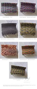 Close-up of checkered rectangular hair claws in various acetate patterns and colors