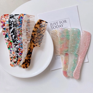 Koreaanse Stijl Acetaatvezel Haarkam Marmeren Textuur Breedtandige Ontwarrende Borstel Luipaardprint Retro Dames Haarstylingtool