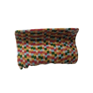 Retro multi-colored checkered acetate hair claw clip with large rectangular shark jaw design