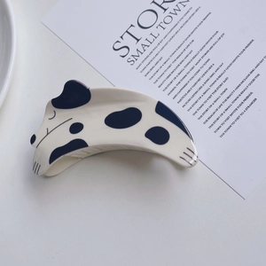 Pince à cheveux dalmatien mignonne en acétate avec taches noires et strass pour femmes