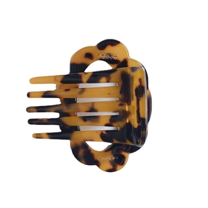 Brown tortoiseshell acetate hair side comb with fine teeth for women's hair styling