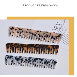 Three-piece acetate wide-tooth comb set with marble and tortoiseshell patterns