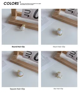 Lot de 4 mini pinces à cheveux dorées en formes de cœur, carré, étoile et rond avec perles
