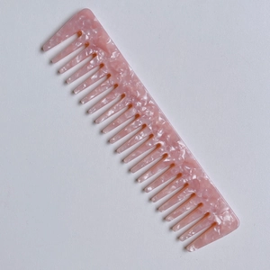 Pink marble acetate wide-tooth comb for curly hair detangling and anti-static styling