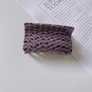 Retro bunte Schachbrett-Haarklammer aus Acetat mit großem quadratischem Design für Damen