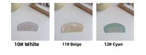 Detailed view of semi-circular acetate combs in white, beige and cyan marble patterns
