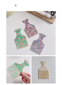 Detailed close-up of marble texture acetate hair pick comb with fine craftsmanship