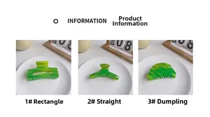Three green marble acetate hair claws in rectangular, narrow, and semicircular styles