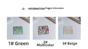 Three acetate wide-tooth hair combs in marble and floral patterns on white background