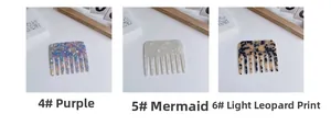 Detailed comparison of marble texture acetate hair combs in purple, mermaid, and leopard patterns