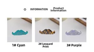 Three acetate hair combs in cyan, leopard, and purple marble finishes for beard styling