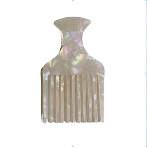 Iridescent acetate wide-tooth hair comb with marble texture for detangling curly hair