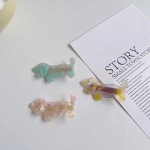 Chic acetate dachshund dog hair clips with rhinestones in marble patterns for women