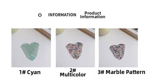 Detailed comparison of heart-shaped acetate combs in mint, mosaic, and marble patterns